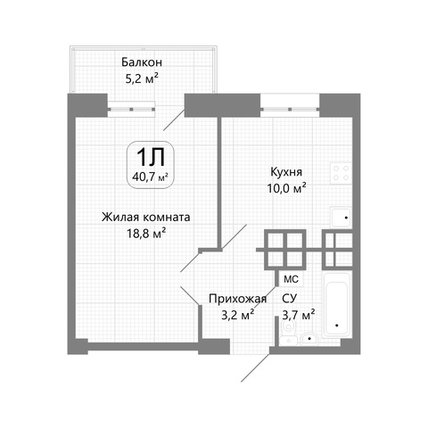 1-к квартира (1Л) ~ 40,7 м2 в Пятигорске — 2 477 000 ₽