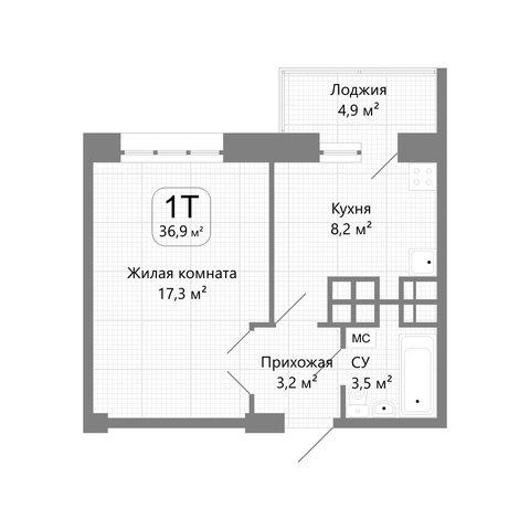 1-к квартира (1Т) ~ 36,9 м2 в Пятигорске — 2 399 000 ₽