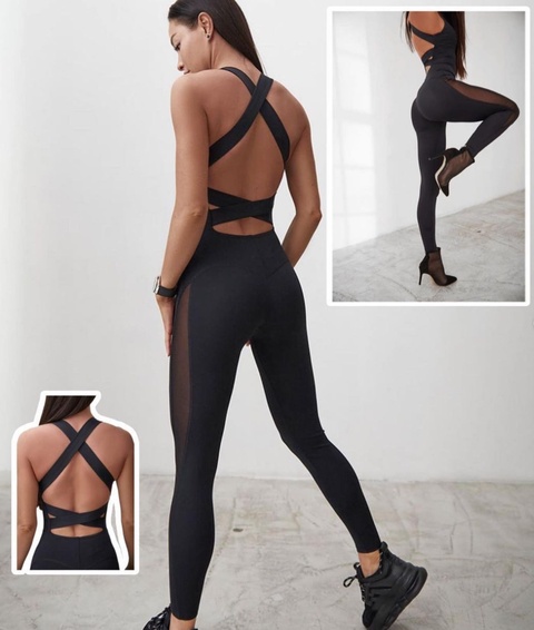 Комбинезон Black Grid Jumpsuit с красивой спиной и вставками из сетки - 5 700 ₽