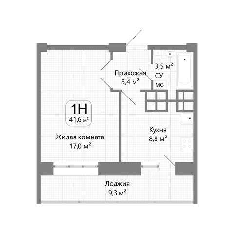 1-к квартира (1Н) ~ 31,6 м2 в Пятигорске — 2 704 000 ₽