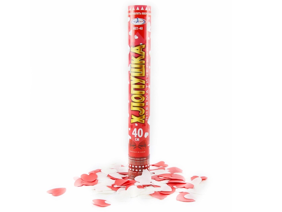 Пневматическая хлопушка 40 см конфетти красные + белые сердца из бумаги МХ1-40 - 240 ₽, заказать онлайн.