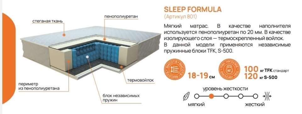 Матрас Sleep Formula 160×200 - 12 500 ₽, заказать онлайн.