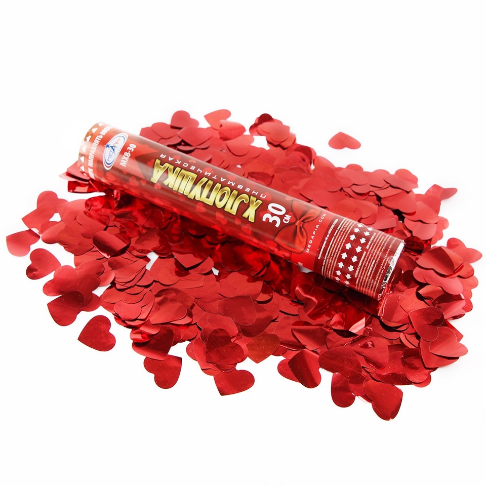 Пневматическая хлопушка 30 см конфетти красные сердца из фольги МХ8-30 - 200 ₽, заказать онлайн.