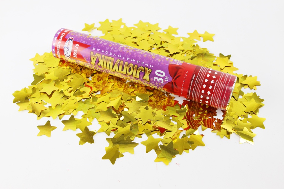 Пневматическая хлопушка 30 см с конфетти золотые звёзды из фольги МХ5-30 - 200 ₽, заказать онлайн.